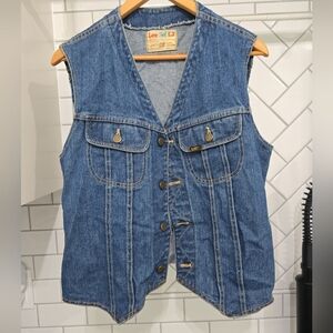 Vintage Lee Set Denim Vest Sanforset Cotton Classic Blue Jean Vest- Size Large
